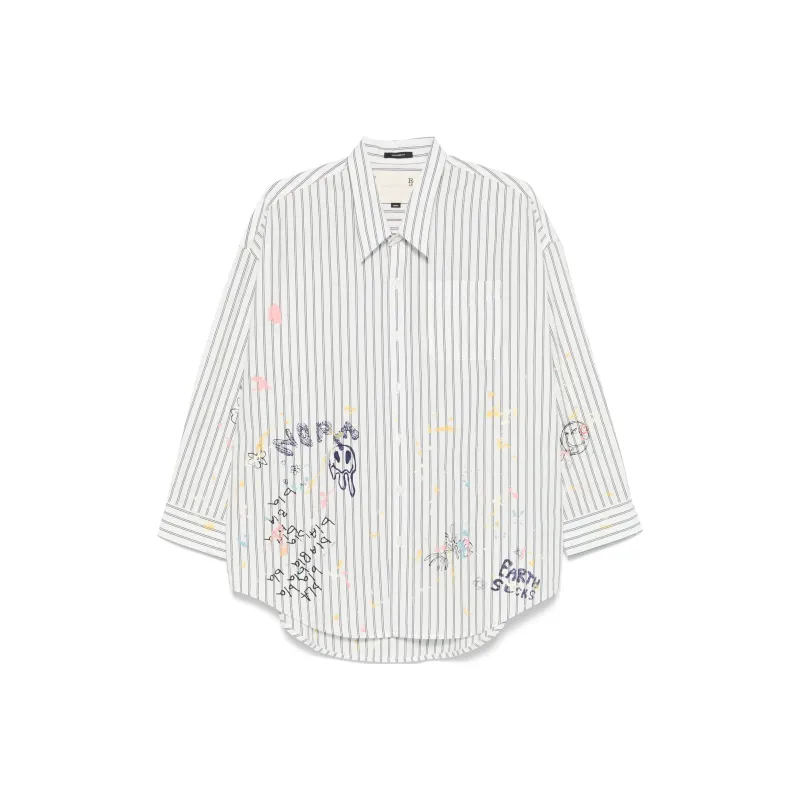R13 Paint splatter Striped Shirt-0