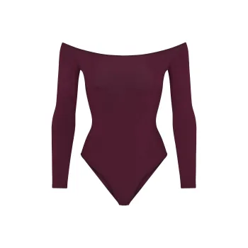 SKIMS COTTON JERSEY OFF THE SHOULDER BODYSUIT Bodysuits Women's DEEP BERRY/Deep Berry Red