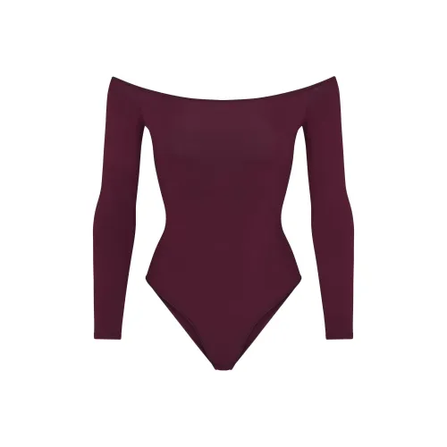 SKIMS COTTON JERSEY OFF THE SHOULDER BODYSUIT Bodysuits Women's DEEP BERRY/Deep Berry Red