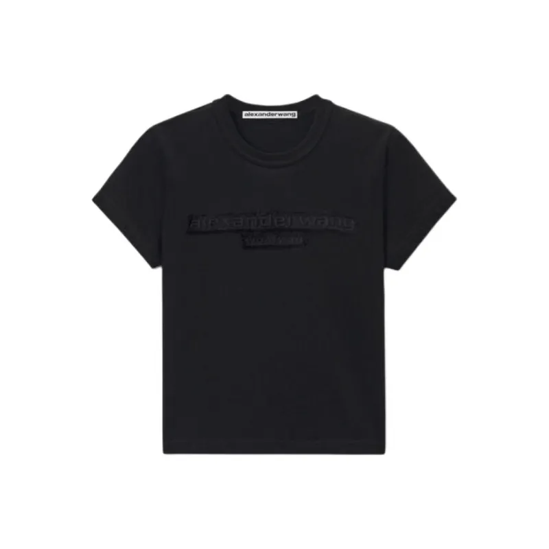 Alexander Wang Distressed Logo Shrunken Tee Black-0