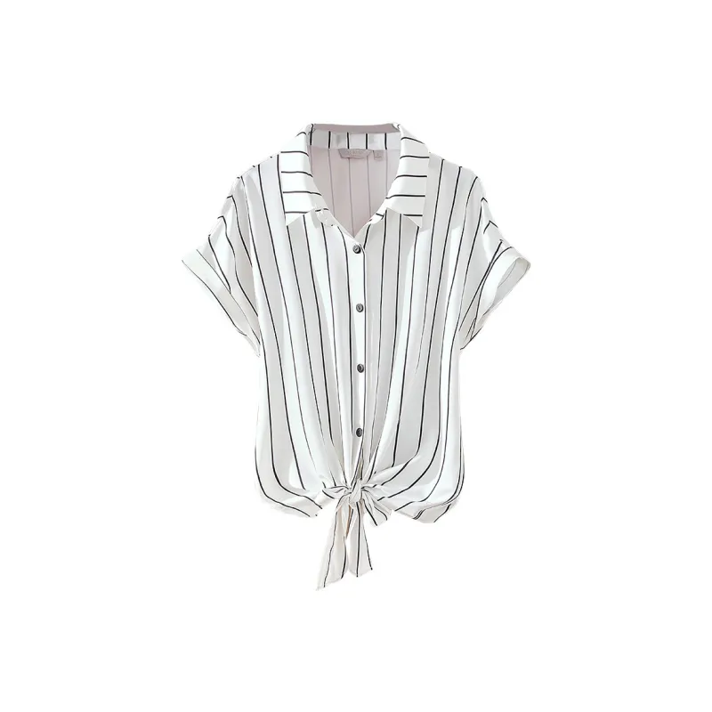 Cypress House Shirt Women's White Base With Black Stripes-0