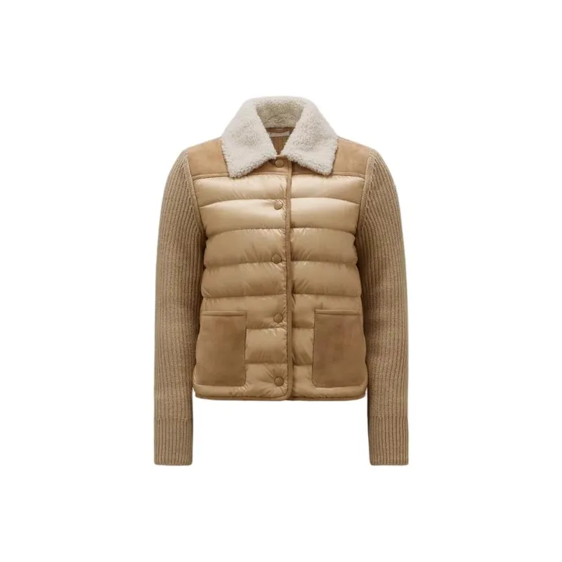 Moncler FW23 Padded Wool & Shearling Cardigan Knitwear Women's Beige-0