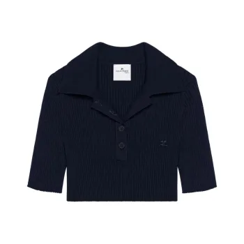 COURREGES Half Button Knitted Cropped Polo Top
