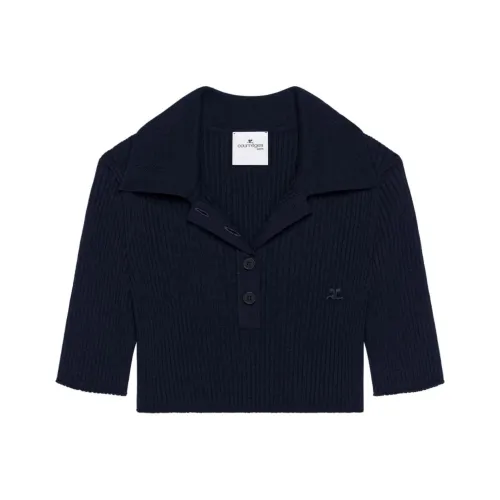 COURREGES Half Button Knitted Cropped Polo Top