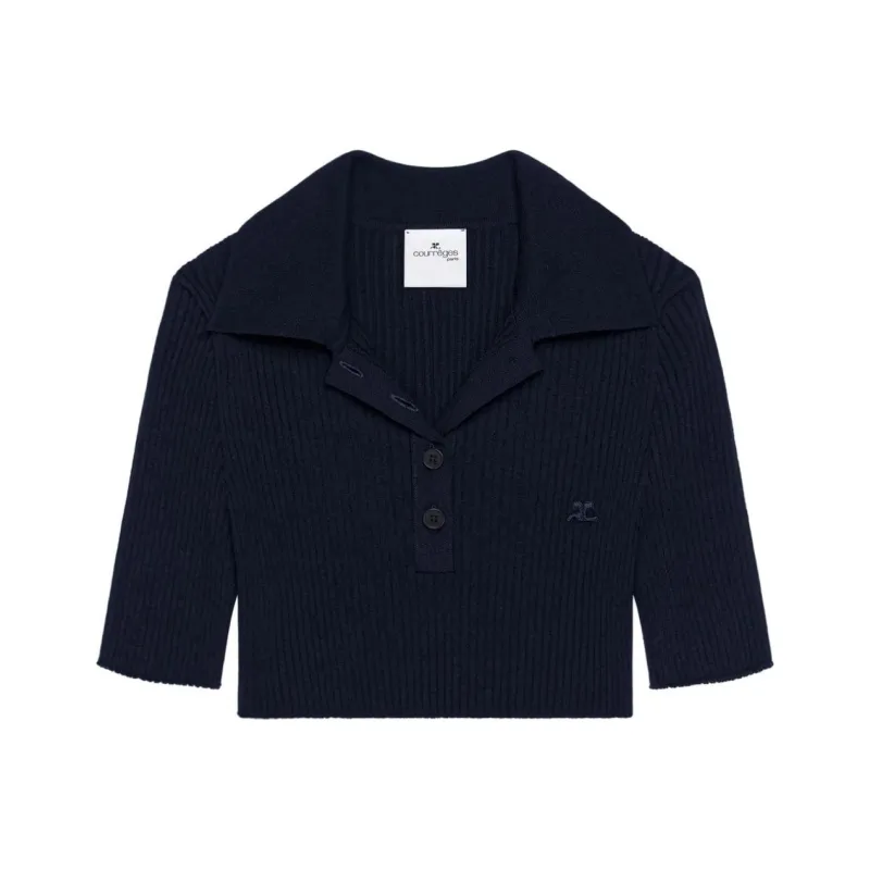 COURREGES Half Button Knitted Cropped Polo Top-0