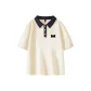 Beige Navy Blue Collar