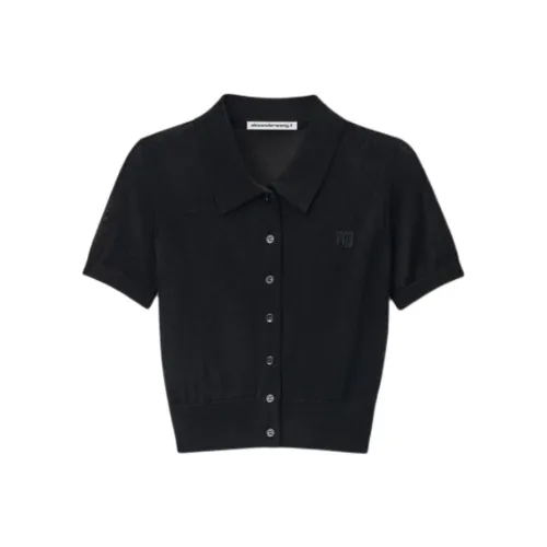 Alexander Wang Logo Embroidered Fine Knit Polo Cardigan