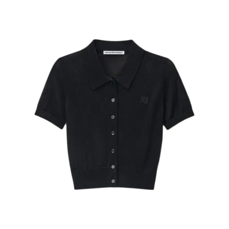 Alexander Wang Logo Embroidered Fine Knit Polo Cardigan-0