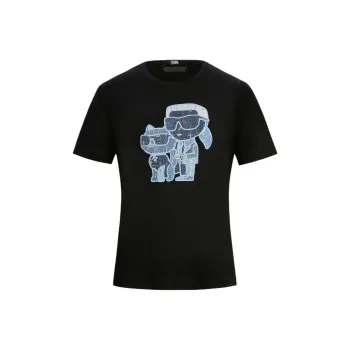 KARL LAGERFELD Solid Color Crew Neck Short Sleeved Shirt T Shirt Women's Black