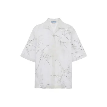PRADA Floral-Embroidered Drop Shoulder Sheer Shirt