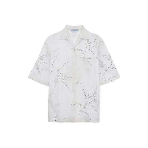 PRADA Floral-Embroidered Drop Shoulder Sheer Shirt