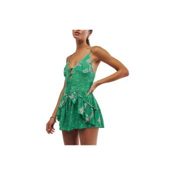 FREE PEOPLE Brielle Printed Romper Bodysuits Women's Green Combo/Green Combo