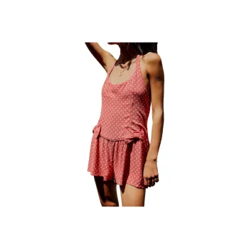 FREE PEOPLE High Strung Romper Bodysuits Women's Coral Combo/Coral