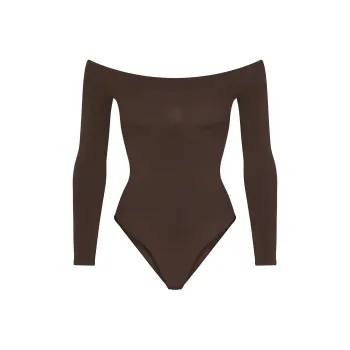 SKIMS SEAMLESS SCULPT OFF THE SHOULDER BRIEF BODYSUIT Bodysuits Women's ESPRESSO/Dark Coffee Color