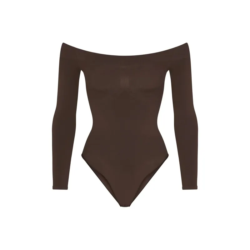 SKIMS SEAMLESS SCULPT OFF THE SHOULDER BRIEF BODYSUIT Bodysuits Women's ESPRESSO/Dark Coffee Color-0