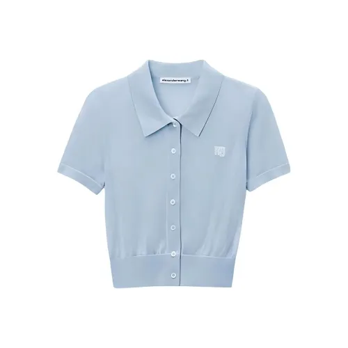 Alexander Wang Logo Embroidered Fine Knit Polo Cardigan