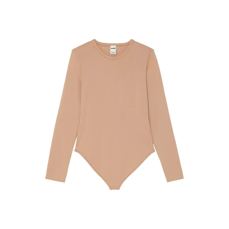 Victoria's Secret PINK Base Stretch Long-Sleeve Bodysuit/Praline Bodysuits Women's Fruit Seed Candy-0