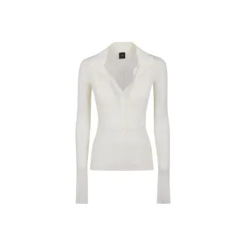 PINKO V Neck Ribbed Knit Polo Top