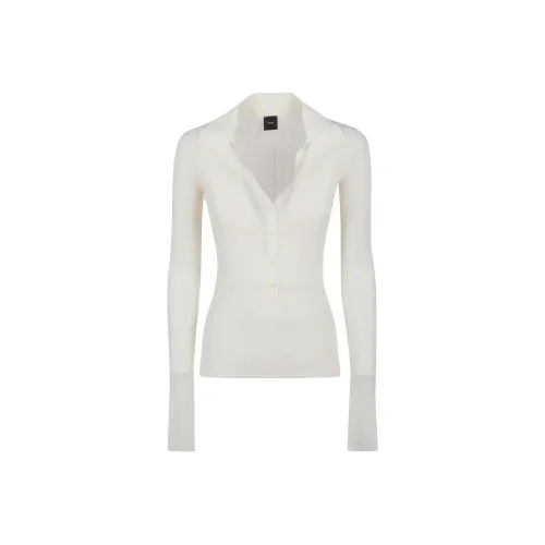 PINKO V Neck Ribbed Knit Polo Top