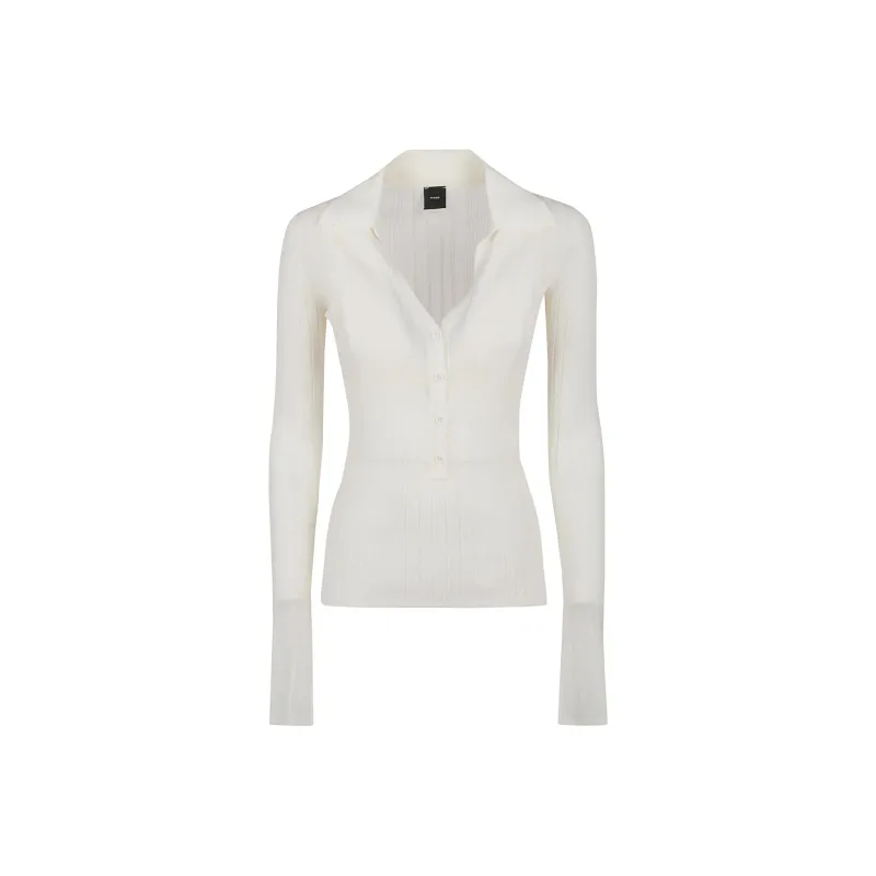 PINKO V Neck Ribbed Knit Polo Top-0