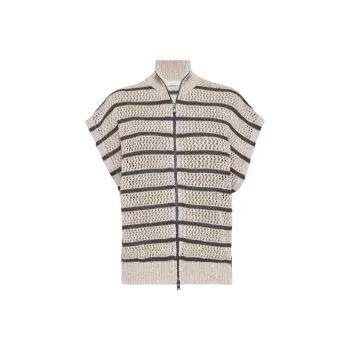 Brunello Cucinelli Striped Zipped Knitted Cardigan