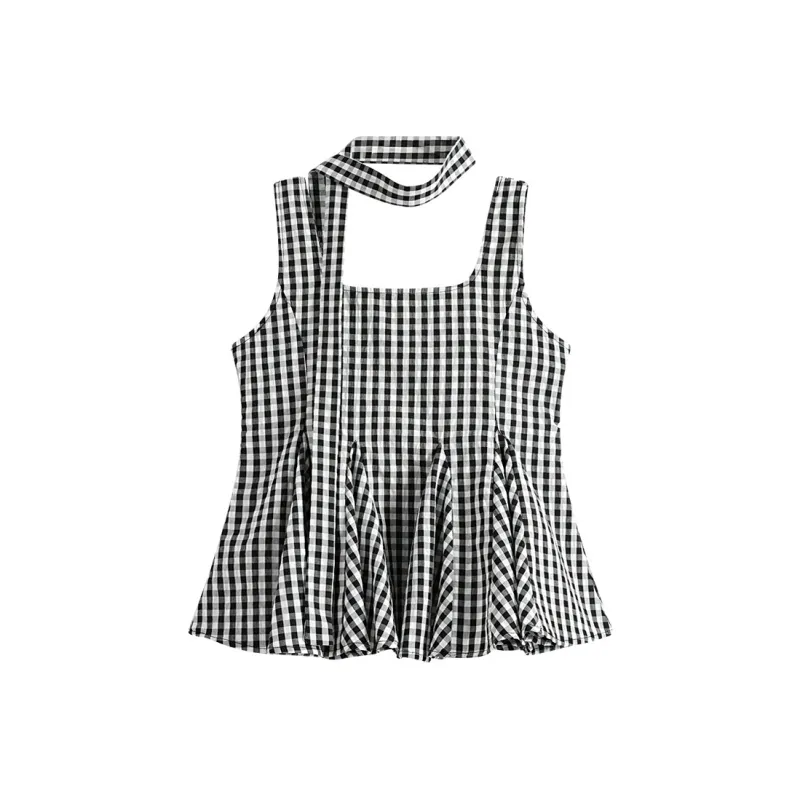 RTNH Tank Top Women's Black White Plaid-1