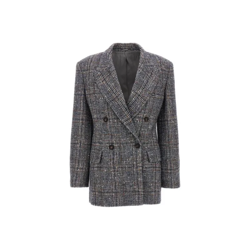 Brunello Cucinelli Checked Double Breasted Tailored Blazer-0