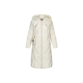 ERAL Solid Color Lapel Loose Fit Long Down Jacket Women's