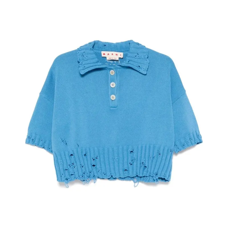 MARNI Distressed Knitted Collared Top-0