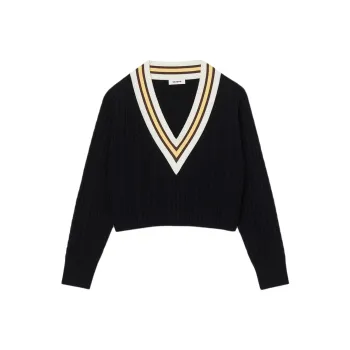 Sandro Contrast V Neck Jumper Knitwear Women's Black