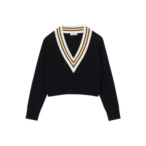 Sandro Contrast V Neck Jumper Knitwear Women's Black