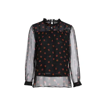 QIAOWANNI Shirt Women's Amber Orange Floral