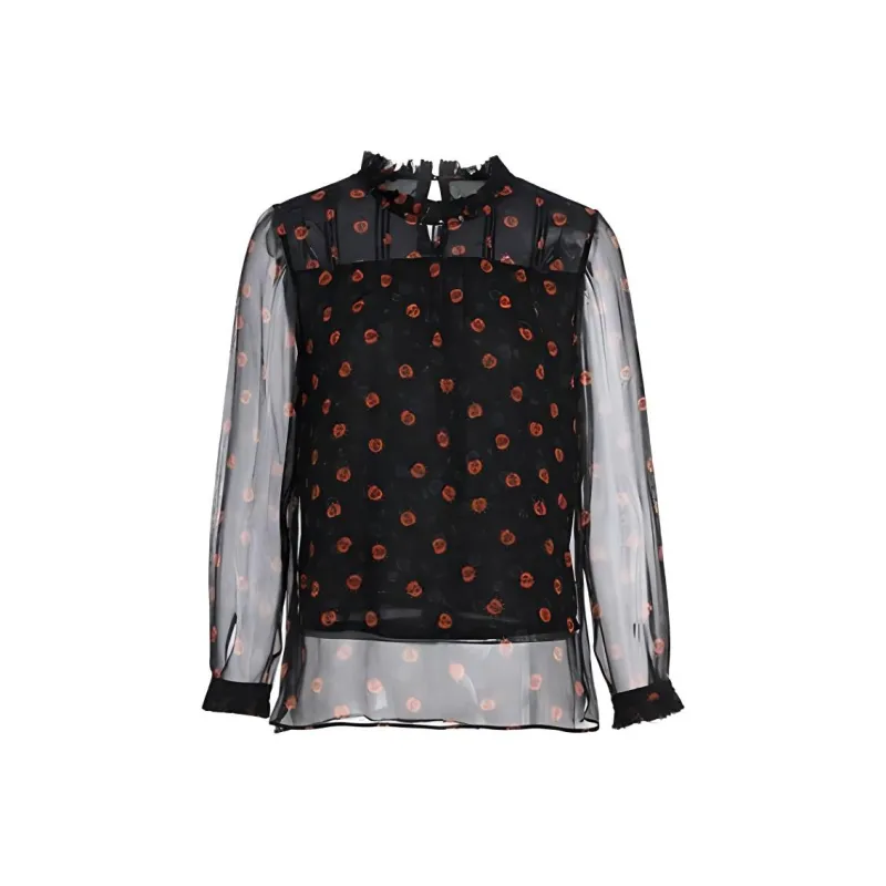 QIAOWANNI Shirt Women's Amber Orange Floral-0