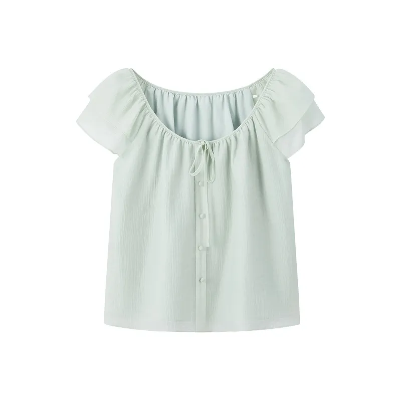 LEDIN Chiffon Shirt Women's Tasty Green In Stock-0