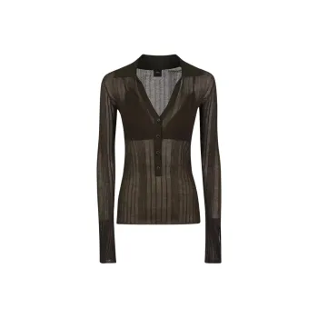 PINKO Ribbed V Neck Polo Knit Top