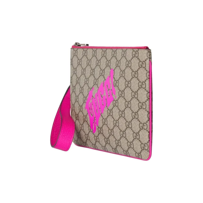 GUCCI GG Monogram Coated Fabric Clutch Men's Beige & Pink-1