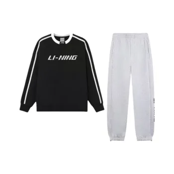 LINING Casual Sportswear Men Clothing Set Black Long Sleeved Shirt+Gray Pants