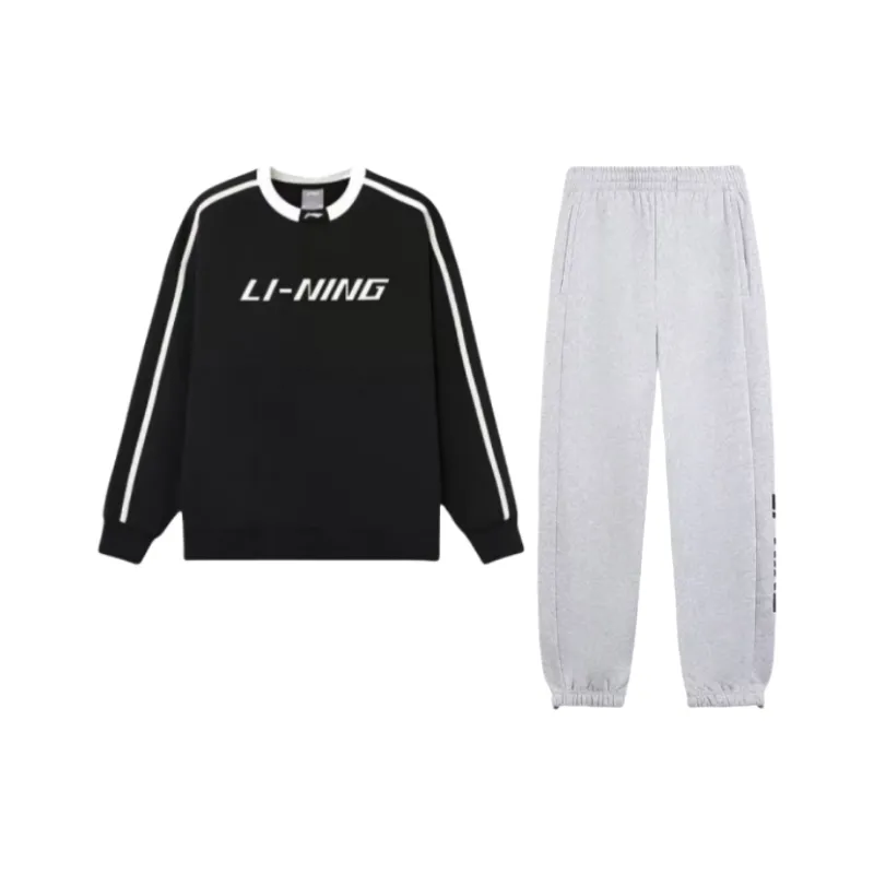 LINING Casual Sportswear Men Clothing Set Black Long Sleeved Shirt+Gray Pants-0