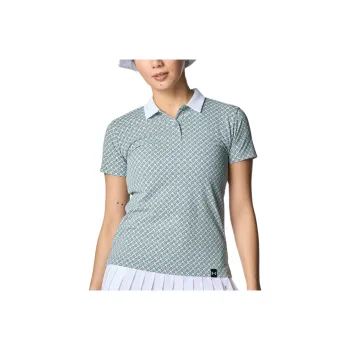 Under Armour ArmorDry Monogram Check Polo Shirt Women's Silica Dioxide Green/White 348