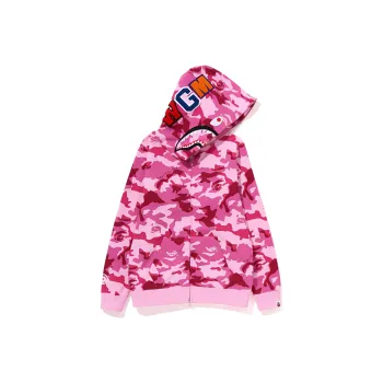 A BATHING APE Women'ss Woodland Camo Shark Full Zip Hoodie Pink