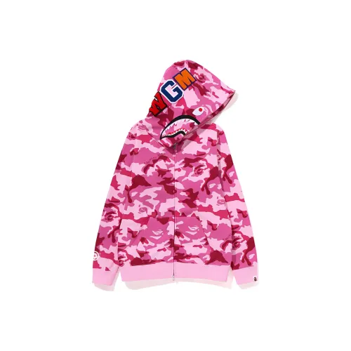 A BATHING APE Women'ss Woodland Camo Shark Full Zip Hoodie Pink