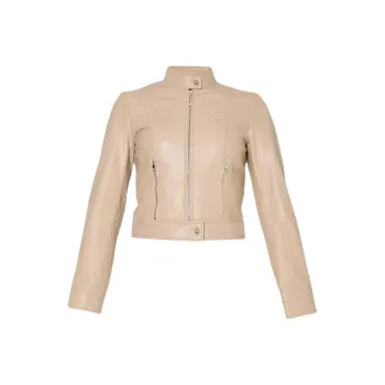 LIU·JO Leather Biker Jacket Jackets Coats Women's Beige