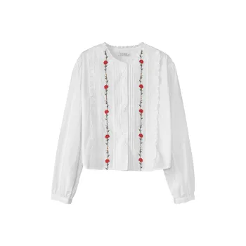 Fstudio Spring Korean Style Design Floral Ruffle Shirt Women's White