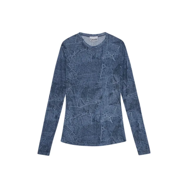 GANNI Long Sleeved Denim Effect Top-0