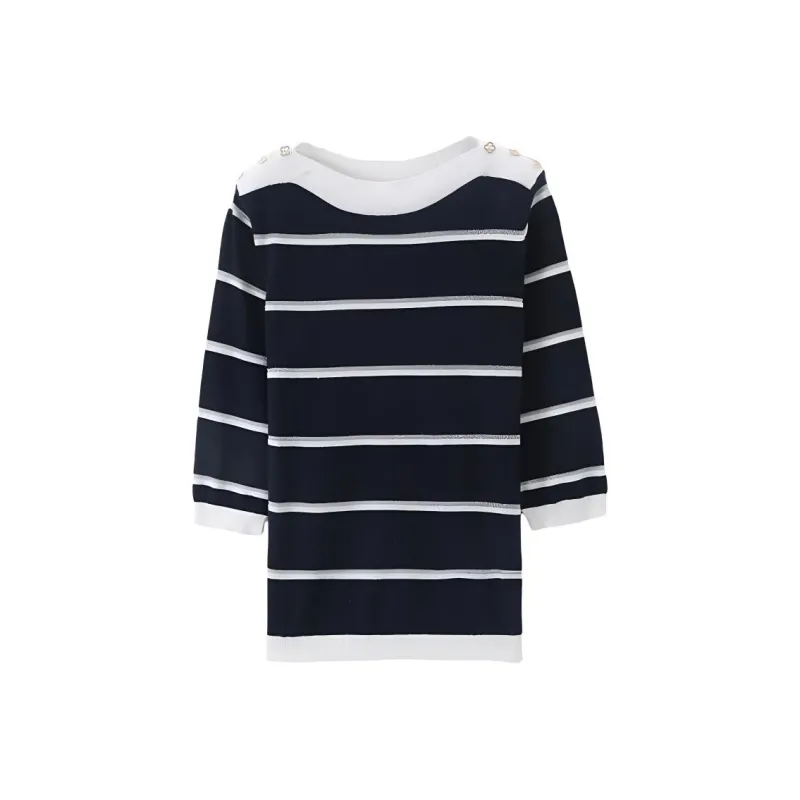 Mo Han Yi Mei Knitwear Women's Navy Blue & White-0