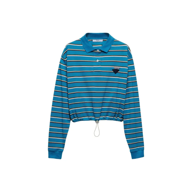 PRADA Long-Sleeved Striped Polo Shirt-0