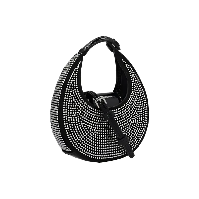 Staud Cow Leather Trim, Polyester, Glass, Rhinestone Shoulder Bag, Crossbody Bag, Handbag Mini Women's Black-1