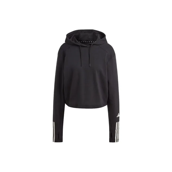Adidas Train Essentials Train Cotton 3 Stripes Hoodie Sweatshirt Women's Black-0