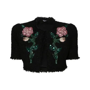 BALMAIN Floral-embroidered Tweed Jacket