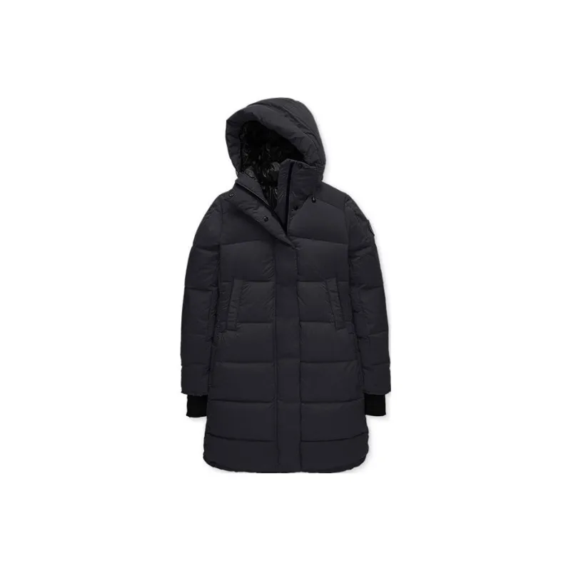 Canada Goose Alliston Series FW22 Solid Color Hooded Fitted Moderate Mid Length Down Jacket Women's Dark Blue-0